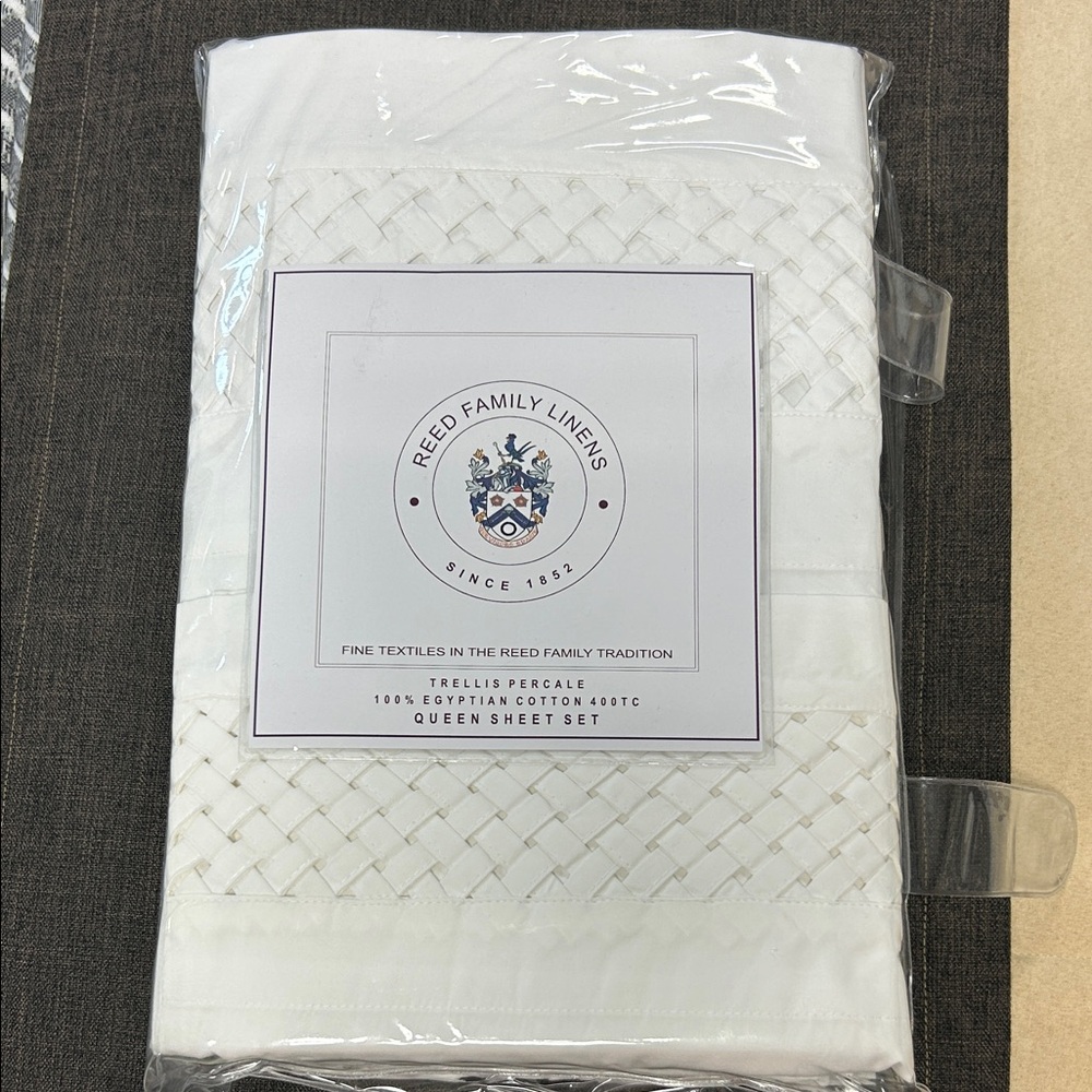 White Trellis Percale Queen Sheet Set